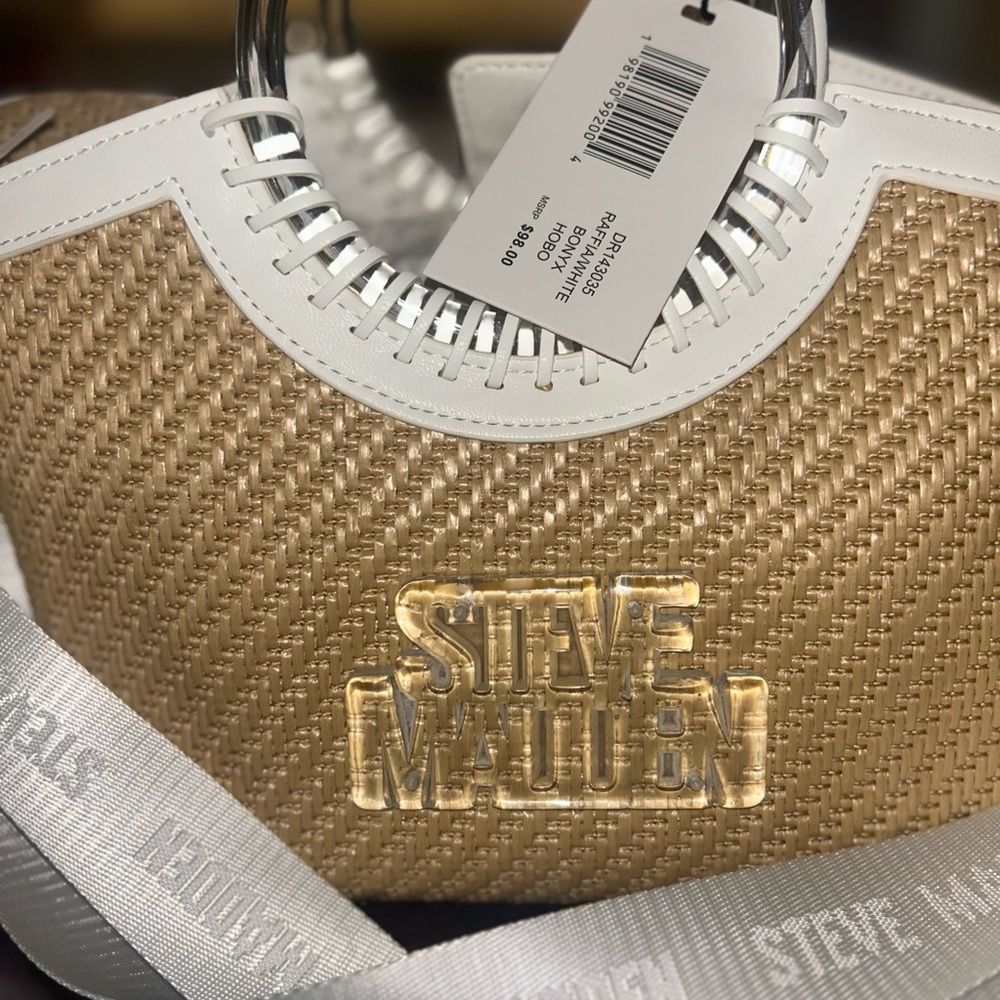 Steve Madden Tan and White Woven Handbag